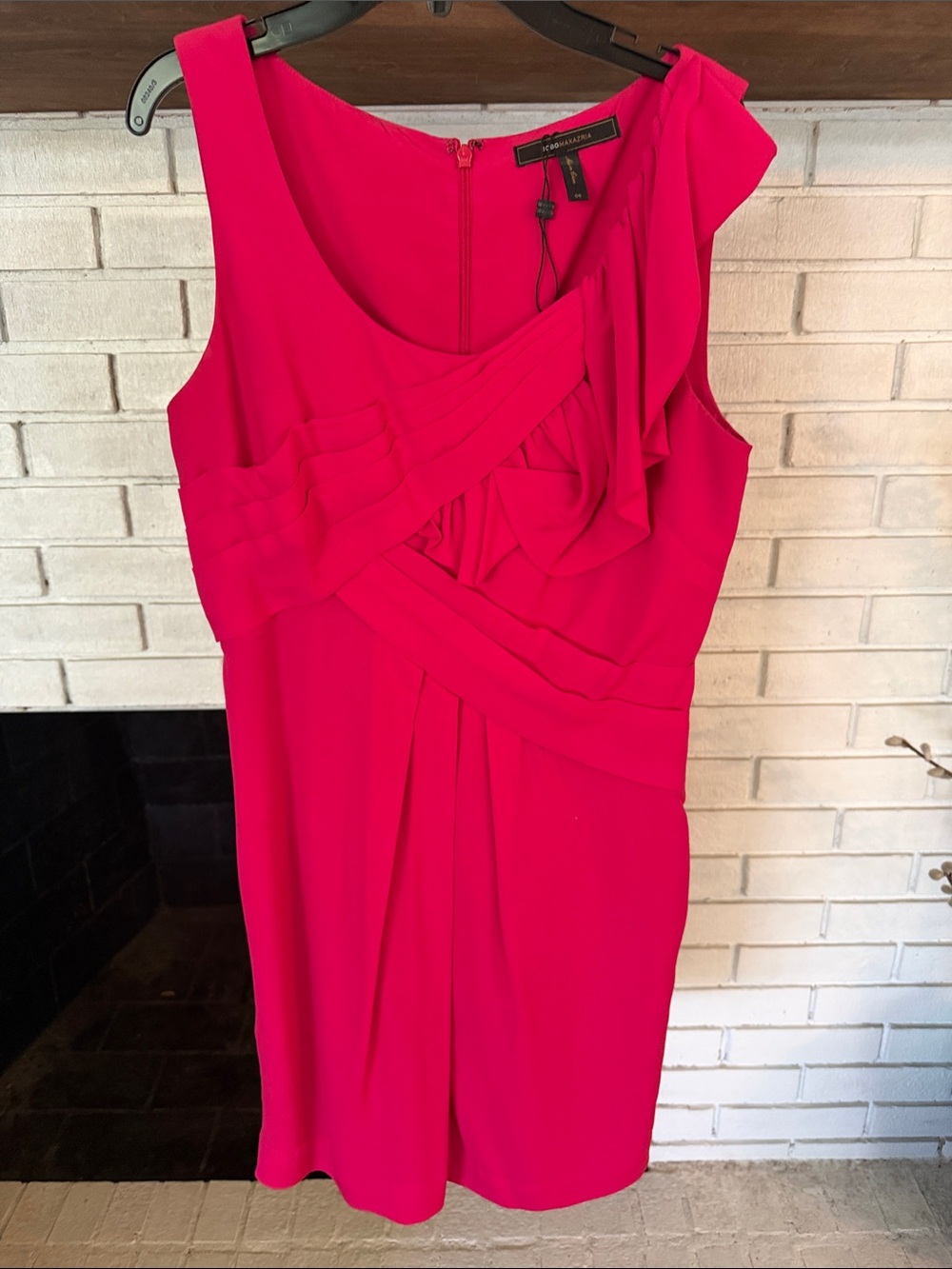 BCBGMaxAzria Hot Pink One-Shoulder Ruffle Mini Dress
